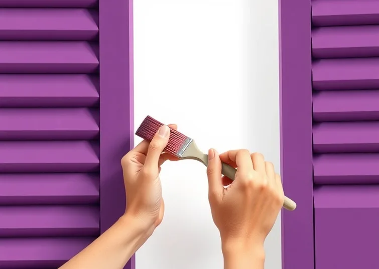 Mise en peinture au pinceau de volets et d'encadrements en bois